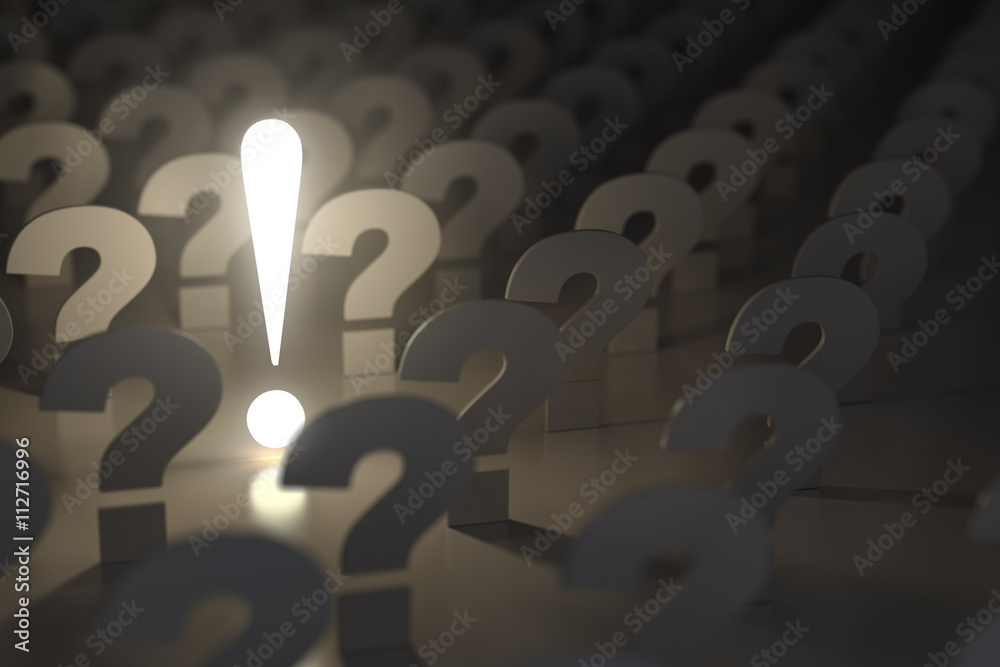 Poster Question marks and exclamation sign. Idea or problem concept. 3d