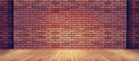 Wall murals Brick wall Red brick wall texture and wood floor background