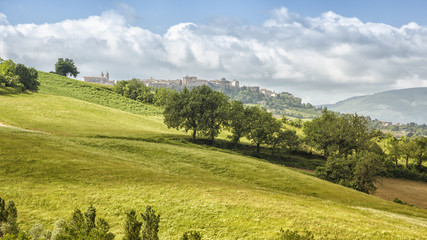 Camerino in Italy Marche over colourful fields
