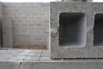 Stack of cement blocks at the construction site.