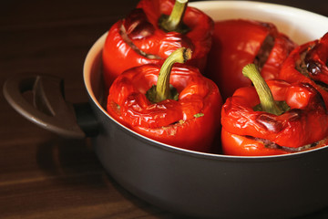 Stuffed red pepper. gastronomy background