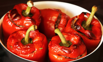 Stuffed red pepper. gastronomy background