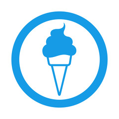 Icono plano cono de helado en circulo color azul