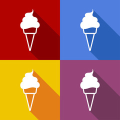 Icono plano cono de helado con sombra en varios colores