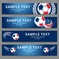 Four football panoramic banners in blue, white and red