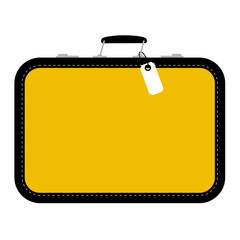 Yellow suitcase with blank tag on surface