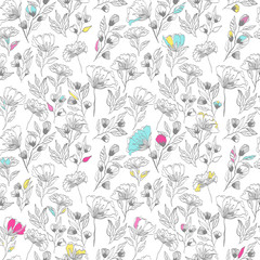 vintage vector seamless pattern with floral elements. summer peonies flower and leaf elements. herbal pattern