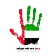 Handprint with the Flag of United Arab Emirates in grunge style