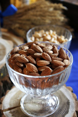 Almonds in glass bowl