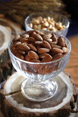 Almonds in glass bowl