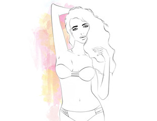 illustrzione di bellissima donna su sfondo ad acquerello