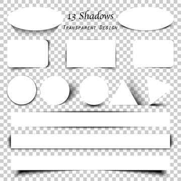Collection of transparent shadows. Vector blank paper on different shadow elements for your design.