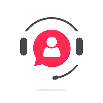 Customer Support Vecot Icon Isolated On White, Phone Assistant With Headphones Logo