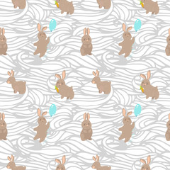 cute seamless pattern with vector rabbit