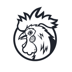 Monochrome Logo portrait rooster in a circle