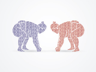 Sumo prepare to fight designed using red and blue geometric pattern graphic vector.