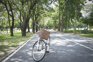 Fototapeta na wymiar Stock Photo - old bicycle in fresh summer park