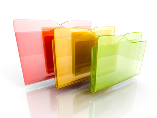 three colorful office folders on white background