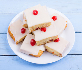 square cake with cherry