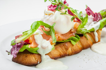 Sandwich with salmon isolated on white background