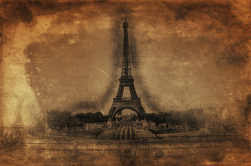 Artistic Rendering of Eiffel Tower on Aged Paper