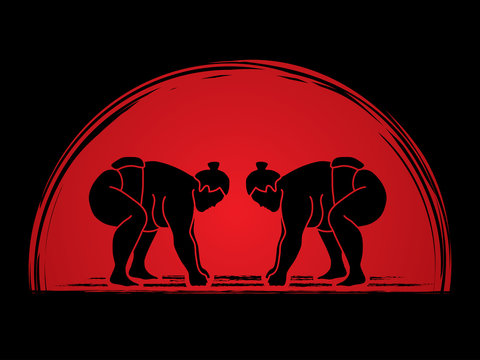 Sumo prepare to fight designed on sunrise background graphic vector.
