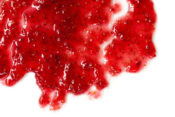 heterogeneous mass of raspberry jam, flat top view