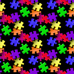 seamless jigsaw puzzle pieces in rainbow colours in front of a black background