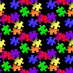 seamless jigsaw puzzle pieces in rainbow colours in front of a black background