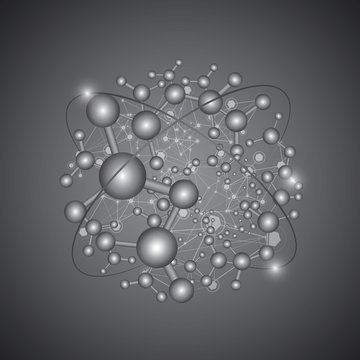 Global Network On Gray Background - Vector Illustration, Graphic Design. Point And Curve Constructed The Sphere © milosdizajn