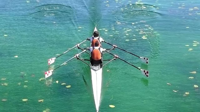 Two rowers rowing slow motion full HD video