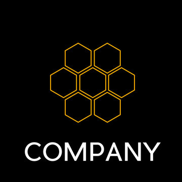 Vector sign abstract beehive, in linear style on black backgroun