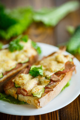 toast baked with sausage, cheese and cucumber