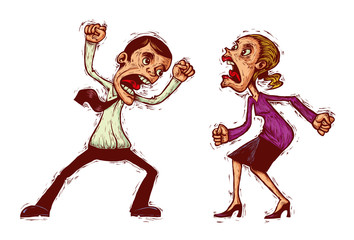 couple conflict, man and woman shouting at each other