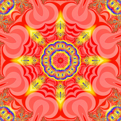 Red pink and yellow mandala effect fractal