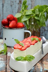 Basil panna cotta with strawberry 