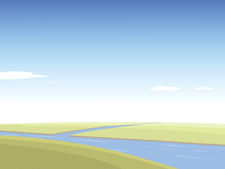 Beautiful nature, field, river and sky vector, landscape backgro