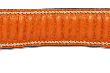 Brown wrinkle leather strap isolated on white background with handmade stitch