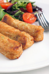 Vegetarian sausages made with cheese leeks and breadcrumbs