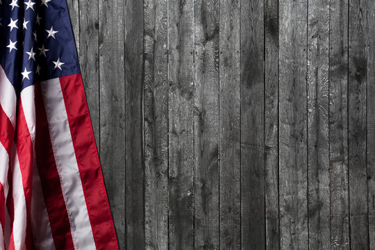 United States Flag on old wooden background