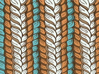 Hand-drawn rectangular pattern with a vector image of interwoven strands of hair or yarn pastel shades of brown, white and blue. Suitable for web design, artwork, prints, invitations.