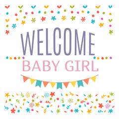 Welcome baby girl shower card. Arrival card. Announcement card.
