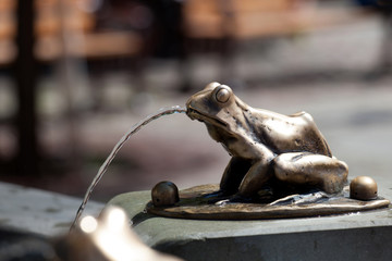 Fountain with frogs in Torun, Frog Sculpture Pouring Water Fountain Detail   © wip-studio