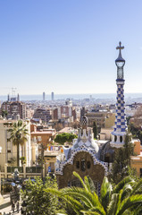 Fototapeta na wymiar Panoramic view of the Park Guell. Barselona. Spain