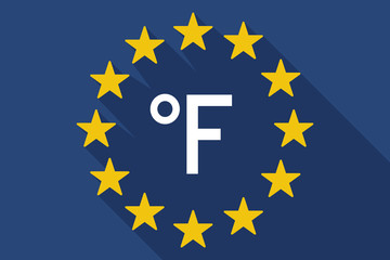 long shadow EU flag with  a farenheith degrees sign