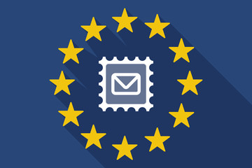 long shadow EU flag with  a mail stamp sign