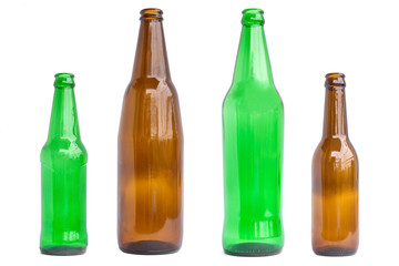 Group of glass bottles for beer, alcohol or other beverage industry isolated on white background.