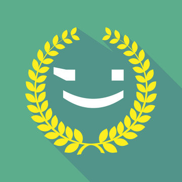 long shadow laurel wreath icon with  a wink text face emoticon