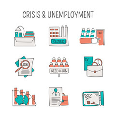 Unemployement line icons set