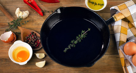 Ingredients for a breakfast and skillet.